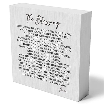 the Blessing Wooden Box Sign Decorative Christian Song Lyrics Scripture Art Wood Box Sign Home Decor Rustic Square Desk Decor Sign for Shelf 5 x 5 Inches