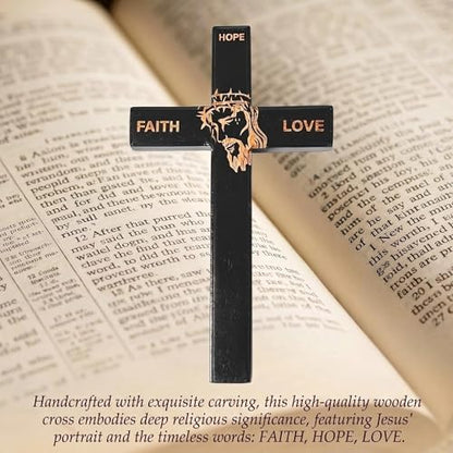 Wooden Cross 10.75in Wall Cross with Detachable Stand, Christian Gift - color: Black, size: 10.8"L x 5"W