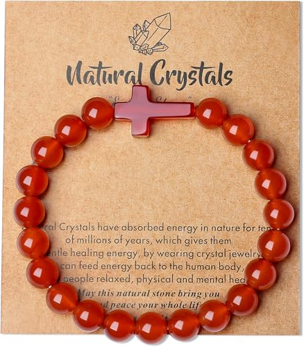 XIANNVXI Crystal Bracelet for Women Men 8 mm Natural Stone Beaded Bracelets Cat Bracelets Cross Bracelets Heart Bracelelt Jewelry for Women Birthday Gifts Stretch Bracelet - color: Red - Red agate