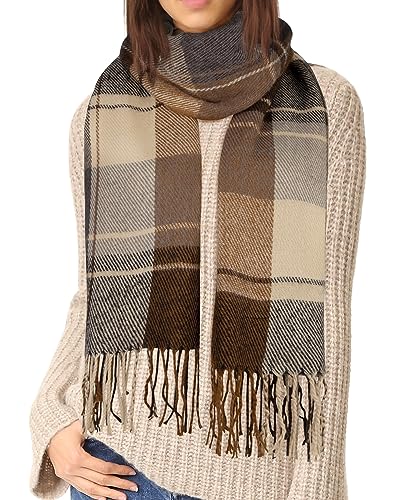 Loritta Winter Scarf for Women, Long Plaid Shawl Wraps Scarves Gifts - color: R-khaki Beige Lattice