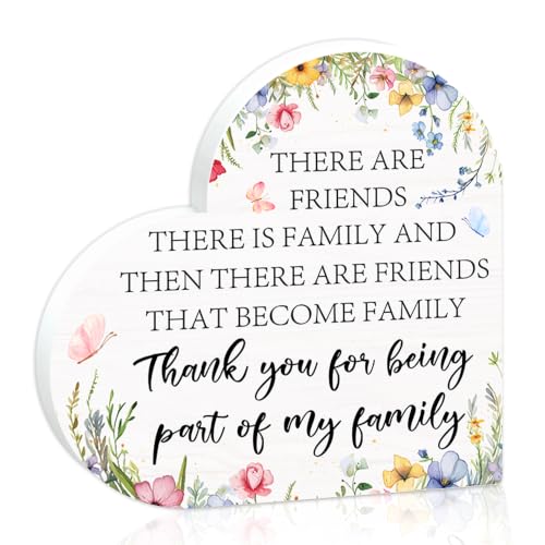Thank You For Being Part Of My Family Wooden Sign - Christmas Valentines Friendship Gifts For BFF, Bestie, Women - Floral Heart Shape Pinewood Block Decor For Home, Office Table - B08 - color: Thank You For Being Part Of My Family