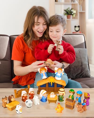 COOLTUNE Nativity Set for Kids – 25 Piece Christmas Nativity Playset with Figures, Soft Rubber Jesus Story Play Toys for Toddlers, Children, Baby Girls Boys Ages 1 2 3 4 5 6+ at Home & Sunday School
