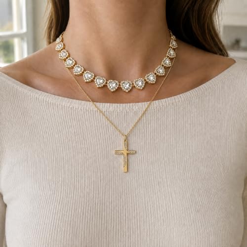LOKOZ Cross Necklace for Women, Tennis Necklace, Gifts for Women - color: Layered Necklace - Cross 1 - Gold