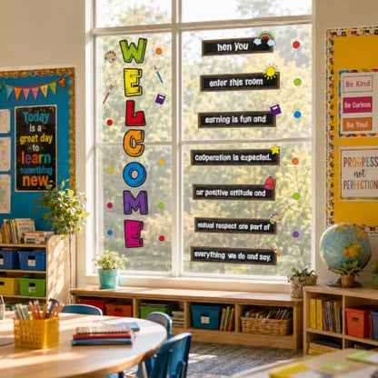 Cinrobiye Welcome Window Door Clings Stickers,Welcome Poster for Classrooms Door Decorations Back to School Party Teachers Supplies for Preschool Kindergarten Elementary Wall Glass Blackboard Decor