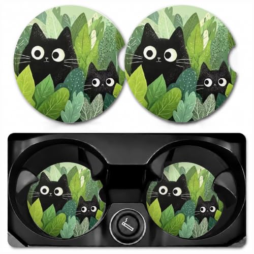 Car Coasters for Cup Holders, Black Cat Car Coasters Set of 2, B12 - color: Black Cat