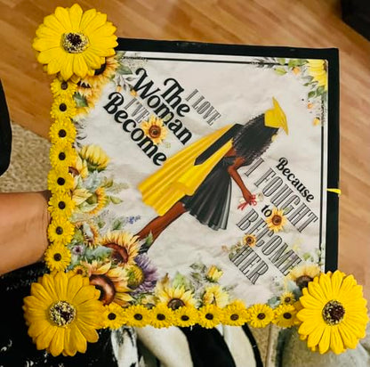 Tassel Toppers Woman Custom Graduation Cap, Graduation Cap Topper & Design - color: White and Yellow