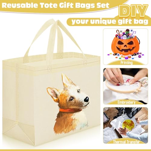 Windyun Reusable Grocery Bags Non Woven with Handles - color: Beige