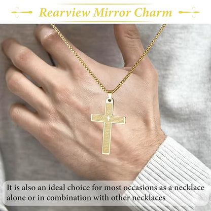 Cross Pendant for Car Rear View Mirror, Car Rearview Hanging Cross (Gold) - color: gold