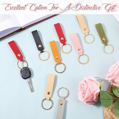 120 PCS PU Leather Keychain Blanks Bulk with Key Rings, Leather Key Fob Kit - color: Red
