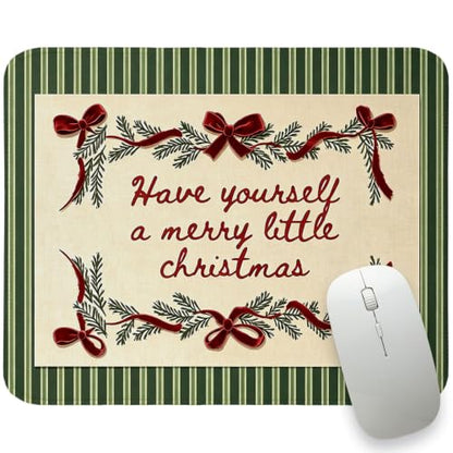 UTELKA Green and Red Chritmas Mouse Pad, Xmas Bows Mousepad for Desk - color: Xmas Bows, size: 10.2L x 8.2W inches