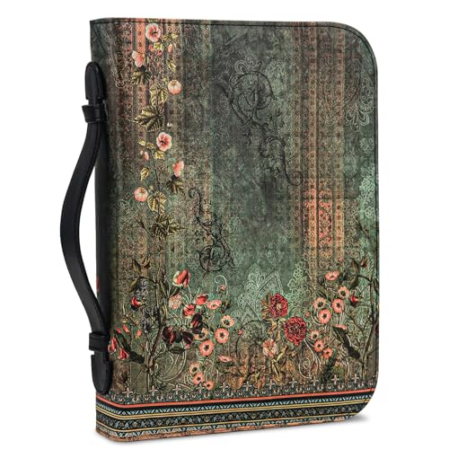 Bible Cover Case for Women PU Leather Woman Book Carrying Bag Bible, Protective Bible Organizer Holder Bag with Handle and Zippered Pocket, Christian Gift for Lady Girls (Boho Floral, XL) - color: Boho Floral, size: XL