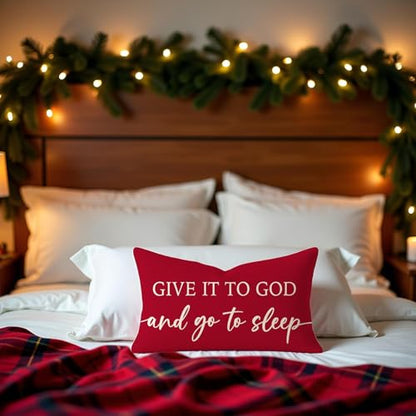 Red Christmas Pillow Covers 12x20 Inch Set of 2, Christian Decor - color: Red