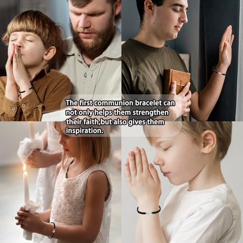 Baptism Gifts for Boys,Braided Rope Cross Bracelet Gift for Kids,First Holy Communion Gifts for Boys Christian Christening Graduation - color: Silver cross black rope-baptism