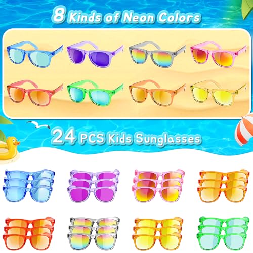 GKTZ Kids Sunglasses Party Favors - Boys Girls Age 3-8 Birthday Goodie Bags Stuffers, Neon Sunglasses Bulk with UV 400 Protection for Kids Classroom Favors - 24 Packs - style: 24 Pack