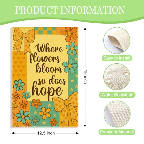 Where Flowers Bloom So Does Hope Garden Flag, 12 x 18 Inch Double Sided Spring Floral Outdoor Flag, Inspirational Farmhouse Yard Decor, Encouragement Gifts for Women Mom Grandma Garden Lover - color: Yellow
