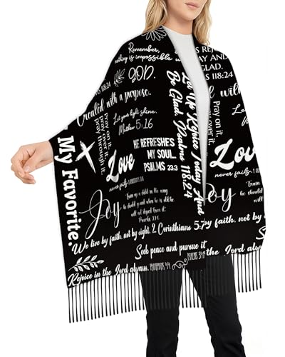 Prayer Shawls for Women Inspirational Scripture Scarf Wrap - color: Black