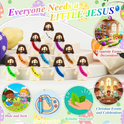 100 Pack Little Jesus Figures Easter Mini Rubber Toys to Hide and Seek, Pocket Jesus Love You Miniatures Religious Party Favors Baptism Gifts Sunday School Easter Egg Stuffers - color: 10-color *100