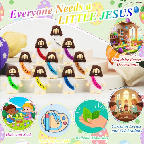 200 Pack Little Jesus Figures Easter Mini Rubber Toys to Hide and Seek, Pocket Jesus Love You Miniatures Religious Party Favors Baptism Gifts Sunday School Easter Egg Stuffers - color: 10-color *200