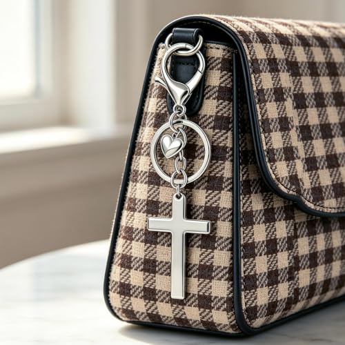 Cross Keychain, Jesus Key Chain Christian Faith Keychain Purse Charm - color: Silver
