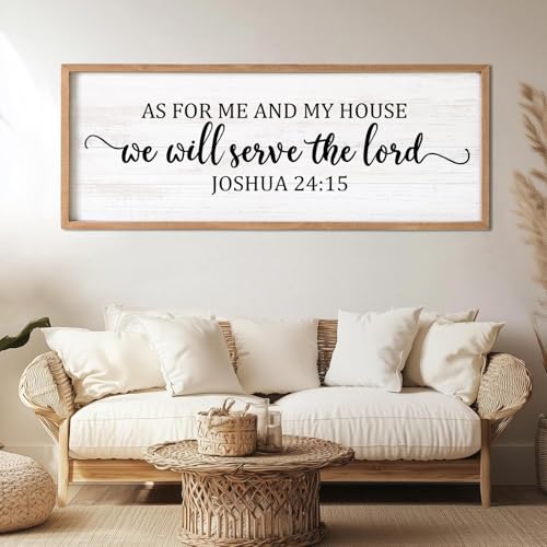 As For Me And My House We Will Serve The Lord Framed Wall Art, 40''×15'' Horizontal Positive Religious Rustic Bible Verse for Christian God Jesus Christ Prayer, Vintage Holy Catholic Scripture Decor - color: Natural Frame, style: As For Me And My House We