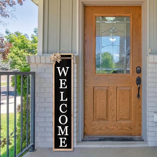 TQianJiang Outdoor 2in1 Welcome Sign for Front Porch Standing 45"X9" Wood - color: 2in1 Welcome (Wood Black)