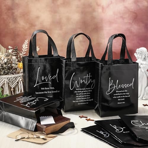 Aliceset 40 Pcs Christian Gift Bags with Bible Verse, Black, Black - color: Black