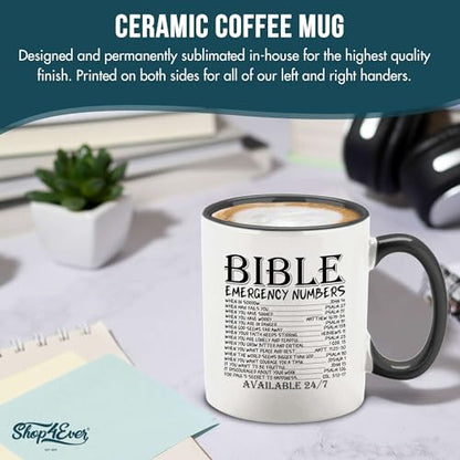 shop4ever Bible Emergency Numbers Scripture 11 oz Ceramic Mug Black Handle