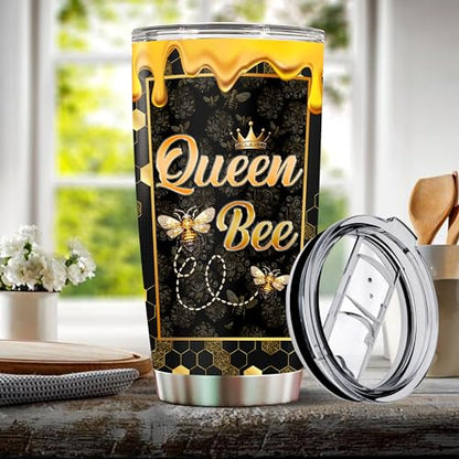 Personalized Queen Bee Tumbler Gifts for Women Jewelry Drawing Travel Cup Mug Gift for Mom Daughter Girls Sister Coffee Insulated Stainless Steel 20oz With Lid - color: BEE