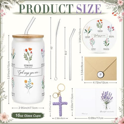 Aliceset Purple Christian Gift Set for Women Religious Gifts Bible Verse Tote Bag Inspirational Faith Based Cosmetic Bag, Cross Keychain, 16 oz Glass Cup, Coaster Greeting Card Catholic Church Gifts - color: Purple