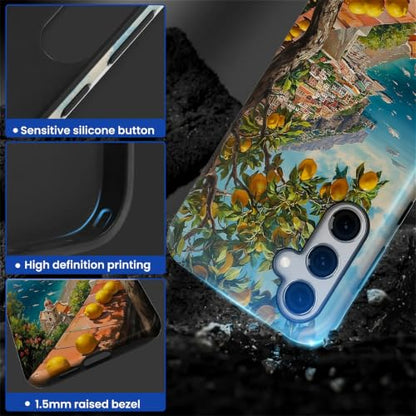 Compatible with Samsung Galaxy S23 FE Full Body Matte Case Hard Shell Shockproof Screen Lens Protection for Girl Boy Cute Pattern Italian Coast Amalfi Lemon Mediterranean Sea - color: Italian Coast Amalfi Lemon Mediterranean Sea, size: Samsung Galaxy S23