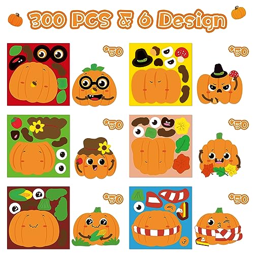 Haooryx Fall Pumpkin Stickers Roll, 300 Pcs Make Your Own Halloween Pumpkin - style: Halloween pumpkin 1Roll