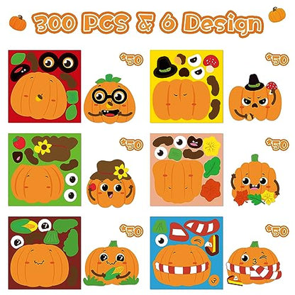 Haooryx Fall Pumpkin Stickers Roll, 300 Pcs Make Your Own Halloween Pumpkin - style: Halloween pumpkin 1Roll