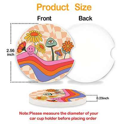 Car Coasters 2 Pack,2.56" Ceramic Stone Car Cupholder Absorbent Coaster Set for Women Men Drink Cup Holder Coasters Car Accessories(Skull Sunflowers) (Pink Mushroom) - color: Pink Mushroom