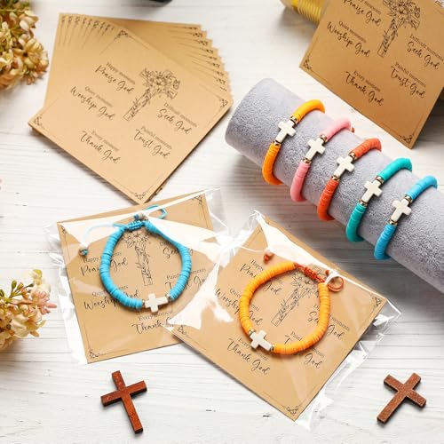 Liliaafar 20 Sets Cross Bracelets Bulk for Kids Teens Adjustable Christian Friendship Bracelets for VBS Sunday School Gifts - color: Pastel Colors