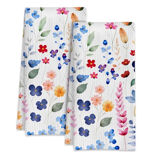 Watercolor Flowers Wildflower Kitchen Dish Towels,Farmhouse Hand Towels 16x24 Inch Decorative Absorbent Dish Cloth for Cooking Baking Cleaning Bathroom Decor Set of 2 - color: Watercolor Flowers Wildflower