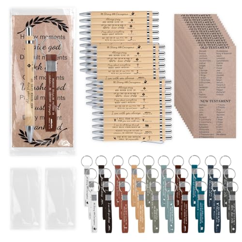 30 Set Christian Gifts Bulk Bible Pens Bible Verse Christian Bookmarks Scripture Keychains Inspirational Pastor Appreciation Sunday School Teacher Church Gifts First Communion Party Favors