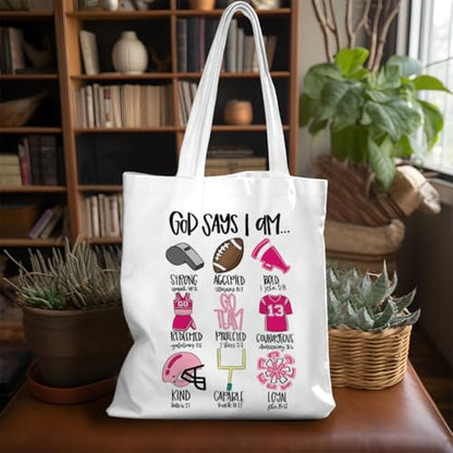 VICBOU Bible Verse Canvas Tote Bag, Inspirational Religious Christian Gifts for Women Men Canvas Tote Reusable Grocery Bags - color: Godsays05