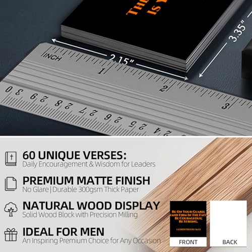 60 Bible Verse Cards with Wooden Stand in Gift Box - Black & Gold Scripture Cards for Men - Christian Encouragement & Affirmation Prayer Cards - Masculine Spiritual Gift for Him (2.15x3.35in) - color: BLACK VIBRANCY ORANGE