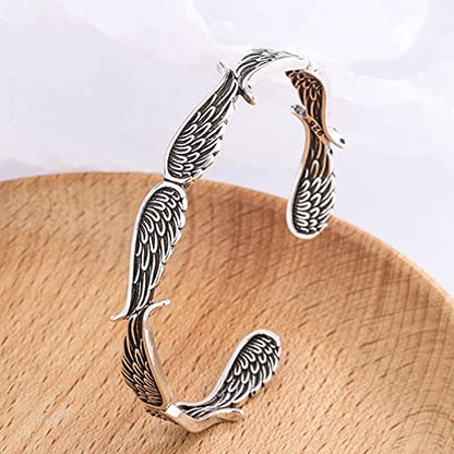 Pingyongchang Angel Wings Vintage Style Bracelet for Women Men Gifts Layering Angel Wings Bracelet Inspirational Guardian Adjustable Angel Bangle Bracelets Jewelry Gifts