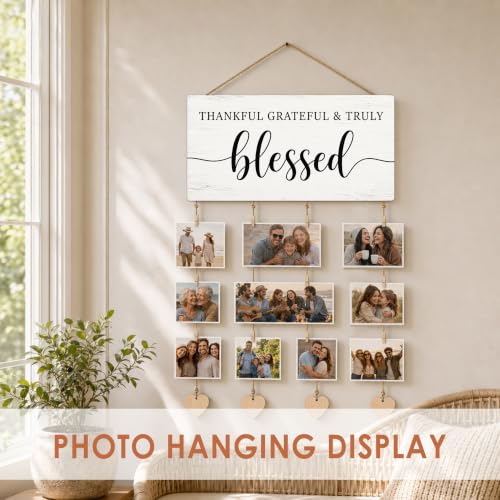 Blessed Sign Wooden Wall Decor Hanging Picture Frames Photo Board - color: Bright Whitewash