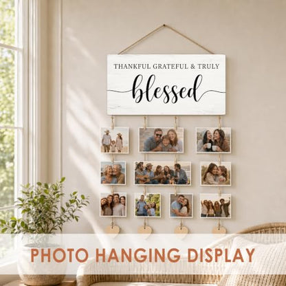 Blessed Sign Wooden Wall Decor Hanging Picture Frames Photo Board - color: Bright Whitewash