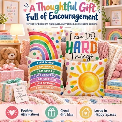 Fahrendom Rainbow Sunshine Decorative Throw Pillow Covers 18 x 18 Set of 4 - color: Rainbow