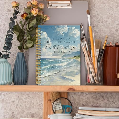 Ocean Christian Spiral Notebook, Coastal Bible Journaling Notebooks for Women Men, Religious Beach Hardcover Journals for Office 160 Pages 5.5 x 8.3 Inch, Scripture Gifts for Women Faith - color: Scenery03