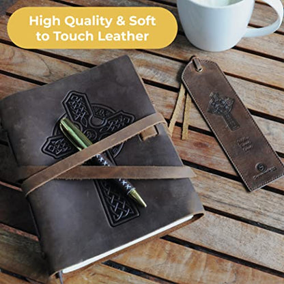 Leather Bookmark Handmade Celtic Cross Design - 2 Genuine Leather Bookmarks for Men and Women with Christian Upright High Cross and Knot Design - Perfect Book Lovers Gift for Bookworms - style: Cross
