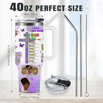 Christian Gifts for Women 40oz Tumbler - Insulated Travel Mug with Handle (Black Girl1, 40 Ounces) - color: Black Girl1