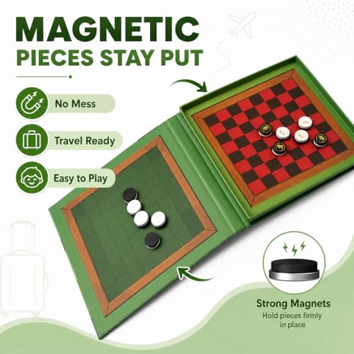 TRAVOFUN Magnetic Reversi and Checkers | Travel Games for Kids 8-12 - style: Checkers & Reversi