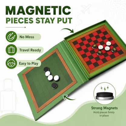 TRAVOFUN Magnetic Reversi and Checkers | Travel Games for Kids 8-12 - style: Checkers & Reversi