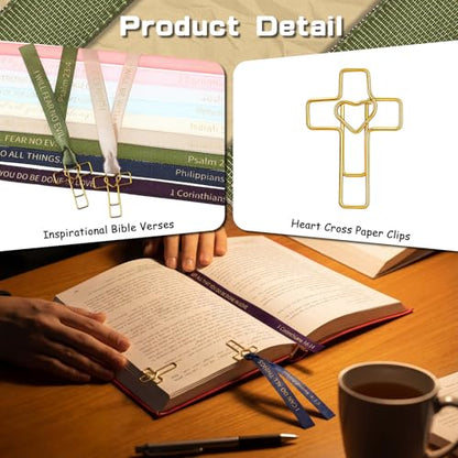 Resurhang 80 Pack Heart Cross Paper Clips with Ribbons 40 Gold Bible Paper Clips 40 Christian Bookmark Ribbons Bible Study Journaling Supplies Easter Eggs Fillers Women Christian Gifts - color: Gold