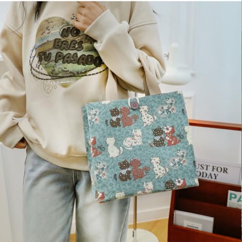 SNDEC Canvas Small Bible Bag for Girls and Women, Cute Mini Preppy Aesthetic Tote, Reusable Grocery Bag for Essentials - color: Blue