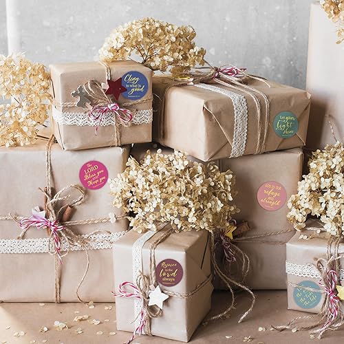 AnyDesign 600Pcs Christian Bible Verse Stickers 12 Styles Gold Foil Jesus Faith Stickers Inspirational Scripture Quotes Decals for Envelope Sealing Christmas 1.5 Inch - style: Boho Style